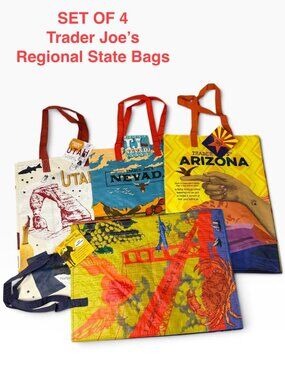 Set of 4 Trader Joe's Regional State Reusable Grocery Bags NWT 6 Gallon Tote NWT